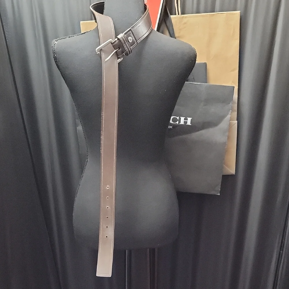 Coach Dark Brown Leather Belt  W 1.5 Satin Silver Steel Roller Buckle No. 90009 - Picture 5 of 10